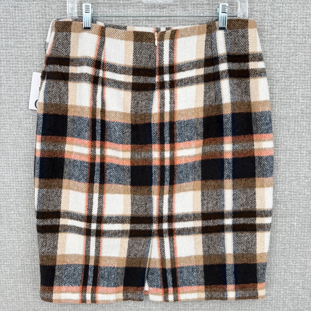 Y2K Plaid Wool Blend Pencil Skirt Women L Brown Plaid Lined Dark Academia Preppy - Picture 2 of 11